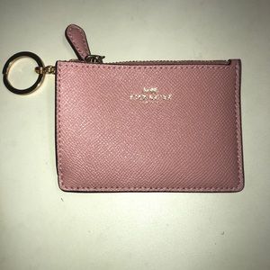 Coach Pink Pebbled Leather Keychain Wallet